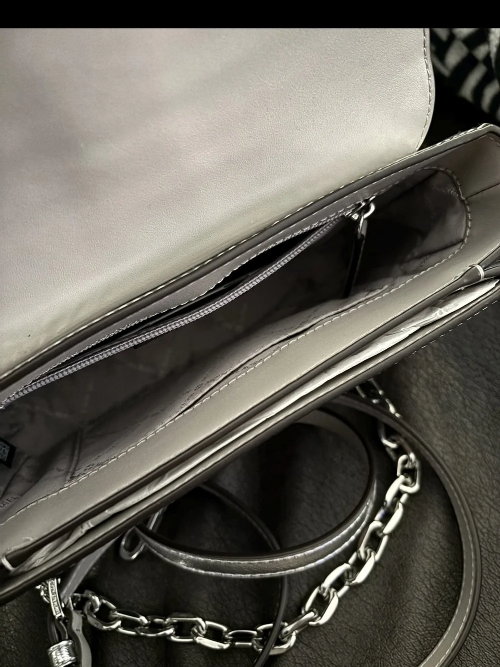 Michael Kors Metallic Silver Croc-Embossed MK Crossbody